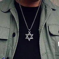 M Men Style Metal Silver Biker Biker Gothic Luncy Star Of David Hexagram Double Sided Heaxagonal Star With Box Chain Pendant Necklace Chain Gift For Men Boys-thumb4