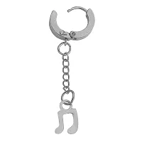 Sullery Punk Fashion Music Sign Charm Huggie Drop Silver Stainless Steel Hoop Earrings For Men And Women-thumb1