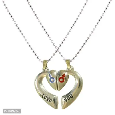 Sullery Valentine Gift Couple Matching Male Female Love You Locket with 2 Chain Silver Zinc,Metal Necklace Chain for Men and Women