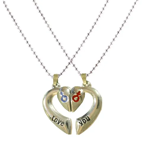 Sullery Valentine Gift Couple Matching Male Female Love You Locket with 2 Chain Silver Zinc,Metal Necklace Chain for Men and Women