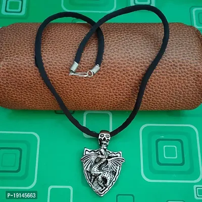 M Men Style Rock Biker Jewellery Viking Skull Head With Dragon Black And Silver Zinc Metal And Cotton Dori Pendant Chain For Men And Women SPn2022874-thumb3