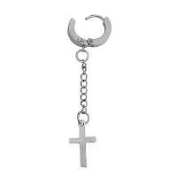 Sullery Religious Jesus Christ Cross Silver Stainless Steel Hoop Earrings For Men And Women-thumb1