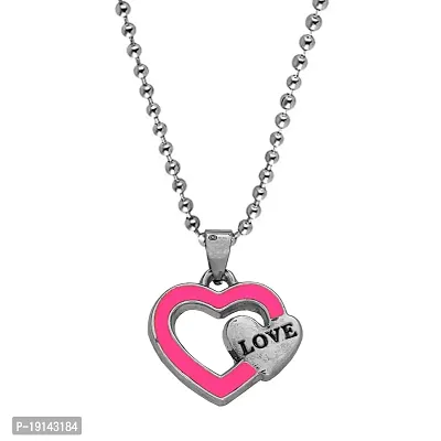 M Men Style Alphabet Love Double Heart Love Letter Charm Locket With Chain pink And Silver Zinc And Metal Alphabet Pendant Necklace Chain For Men And Women-thumb0