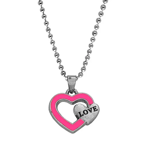 M Men Style Alphabet Love Double Heart Love Letter Charm Locket With Chain pink And Silver Zinc And Metal Alphabet Pendant Necklace Chain For Men And Women