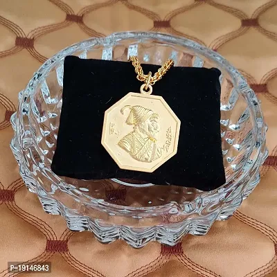 Sullery Religious Chhatrapati Shivaji Maharaj Rajmudra Locket with Chain Gold Stainless Steel Pendant Necklace for Men and Women-thumb4