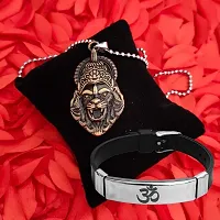 M Men Style Religious Hindu Idol God Vishnu Narsimha Locket With Om Yoga Charm Bracelet Bronze Silver Metal Stainless Steel Combo Set For Men SComboa3-thumb2