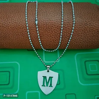 M Men Style English Alphabet Initial Charms Letter Initial M Alphabet Letters Script Name Silver Stainless Steel Pendant Necklace Chain For Men And Women-thumb3