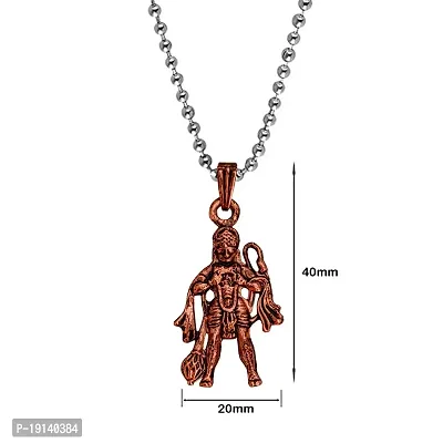 Sullery Lord Rambhakat Veer Hanuman Bajrang Bali Locket with Chain Copper Copper Religious Spiritual Jewellery Pendant Necklace Chain for Men and Boys-thumb2