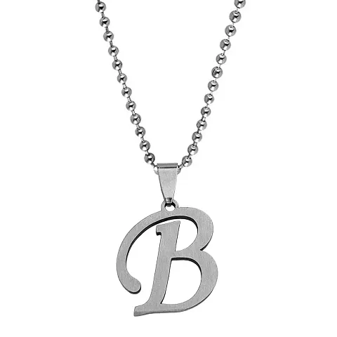 M Men Style English Alphabet Initial Charms Letter Initial B Alphabet Silver Stainless Steel Letters Script Name Pendant Chain Necklace from A-Z for For Men And Women