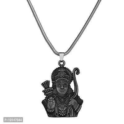 M Men Style God Shree Ram Snake Chain Grey Zinc And Metal Pendant Necklace For Men And women