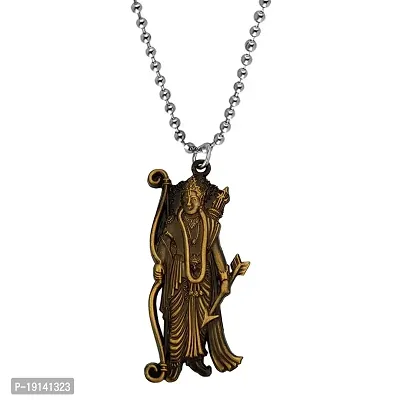 M Men Style Lord Shree Ram Idol Statue in Antique Finish Locket Murti With Chain Gold Zinc Metal Religious Pendant Necklace Chain For Men And Women