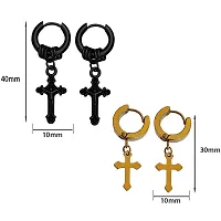 M Men Style Religious Jesus Cross Black::Gold Stainless Steel Sud Hoop Drops  Danglers Earrings For Men And Women SEr2022218-thumb1
