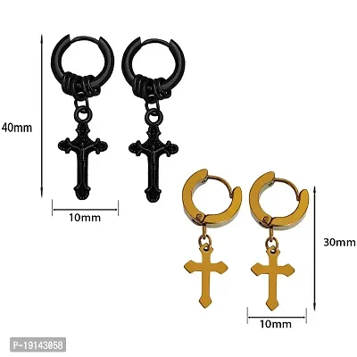 M Men Style Religious Jesus Cross Black::Gold Stainless Steel Sud Hoop Drops  Danglers Earrings For Men And Women SEr2022218-thumb2