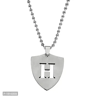 M Men Style English Alphabet Initial Charms Letter Initial H Alphabet Silver Stainless Steel Letters Script From A-Z Pendant Necklace Chain For Men And Women