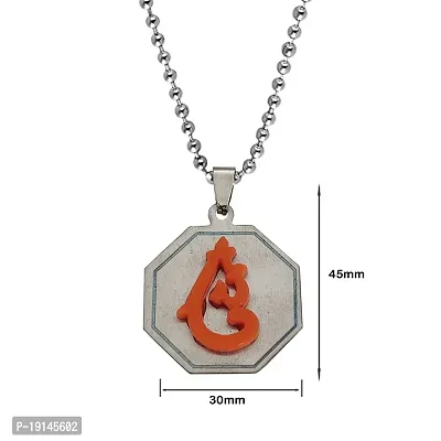 Sullery Lord Ganesh Chintamani Vighneshwara Moriya Locket with Chain Orange and Silver Stainless Steel Religious Spiritual Jewellery Pendant Necklace Chain for Men and Boys-thumb2