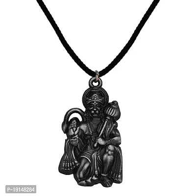 M Men Style Hindu Lord Bajrangbali Hanuman idol Monkey God of Devotion Locket With Grey Cotton Dori Pendant Necklace For Men And WomenSPn2022798