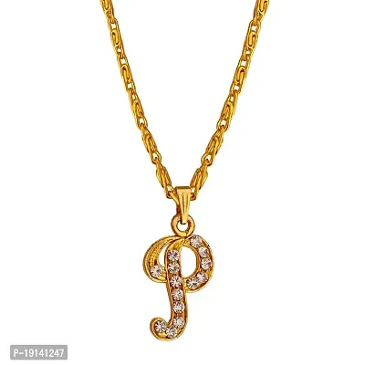 Sullery Crystal Alphabet Initial Letter P Locket Gift forGirlFriend Wife Mother Sistar Gold Brass Alphabet Pendant Necklace Chain for Women and Girls