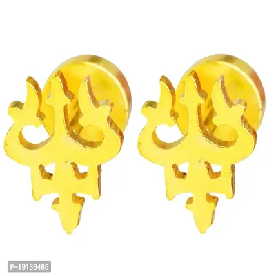 Sullery Religious Jewelry Trishul?Piercing Jewelry Stainless Steel Gold Stud Earring-thumb2