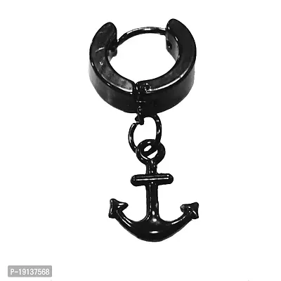 Sullery Anchor Charm Drop Earring Black Stainless Steel Hoop Earring