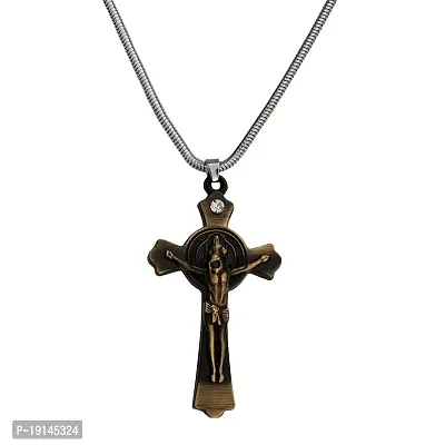 M Men Style Christian JesusCross Crucifix Gift Locket with Snake Chain Bronze Metal Pendant Necklace for Unisex-thumb0