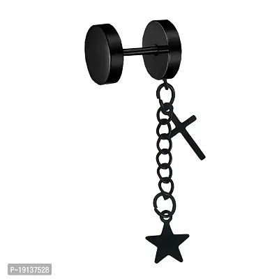 Sullery Punk Fashion Jesus Cross And Star Charm Drop Huggie Earring 01 Stainless Steel Stud Earring For Men And Women