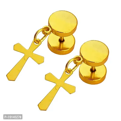 M Men Style Religious Jesus Cross Charm Gold Stainless Steel Stud Earring For Men And Women