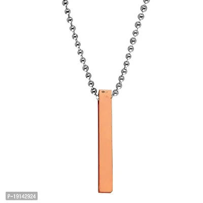 M Men Style Relationship Gift Fashion Jewelry Reactangle 4Sided Vertical 3DFlat Bar Locket Rose Gold Stainless Steel Love Pendant Necklace Chain For Men And Women