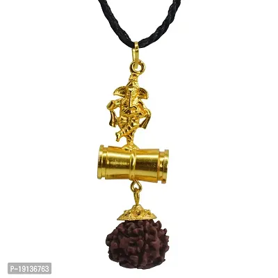 Sullery Religious Shree Ganesh Rudraksha Locket With Cotton Dori Gold And Brown Brass And Wood Religious Jewellery Pendant Necklace Chain For Men And Women