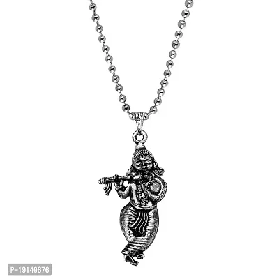 M Men Style Lord Shree Krishna Vishnu Venkatesha Locket with Chain Silver Zinc Metal Hindu God Pendant Necklace Chain for Men and Women