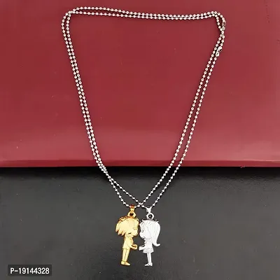 Sullery Valentine Day Gift Cute Girl and Boy Lovers Couple 2pc Silver and Gold Metel Necklace Chain for Men and Women-thumb3