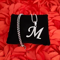 M Men Style English Alphabet Initial Charms Letter Initial M Alphabet Silver Stainless Steel Letters Script Name Pendant Chain Necklace from A-Z for For Men And Women-thumb3