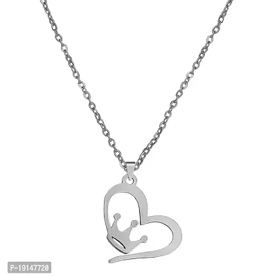 M Men Style Stainless Steel Silver Plated Religious Valentine Gift for Husband Friend King Heart Lover Jewelery Pendant Necklace Chain Gift For Men Boys