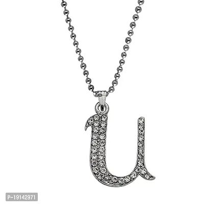M Men Style Name English Alphabet U Letter Initials Letter Locket Pendant Necklace Chain and His Silver Crystal and Zinc Alphabet Pendant Necklace ChainUnisex-thumb0