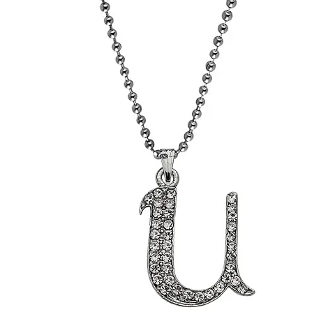 M Men Style Name English Alphabet U Letter Initials Letter Locket Pendant Necklace Chain and His Silver Crystal and Zinc Alphabet Pendant Necklace ChainUnisex
