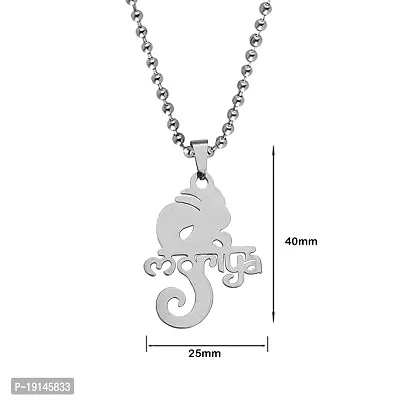 Sullery Lord Ganesh Chintamani Vighneshwara Moriya Locket with Chain Silver Stainless Steel Religious Spiritual Jewellery Pendant Necklace Chain for Men and Boys-thumb2