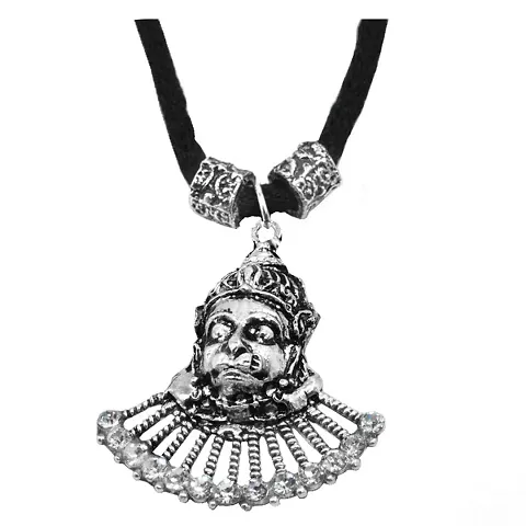 Sullery Loard Shree Veer Hanuman Face Locket with Cubic Zirconia Dori Necklace Dori and Zinc Alloy Pendant Necklace for Men Women