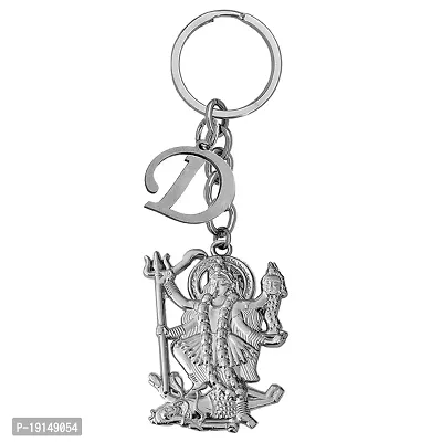 M Men Style Hindu Deity Powerful Mata Goddess Maha Kali Kalika Devi Initial Letter Alphabet - D Silver Zinc And Metal Keychain For Men And Women