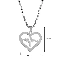 Sullery Heart Life Line Wave Heart Beat Couple Lover Gift Locket for Eveyone Silver Stainless Steel Couple Love Gift Jewellery Pendant Necklace Chain for Men and Women-thumb1