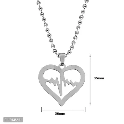 Sullery Heart Life Line Wave Heart Beat Couple Lover Gift Locket for Eveyone Silver Stainless Steel Couple Love Gift Jewellery Pendant Necklace Chain for Men and Women-thumb2