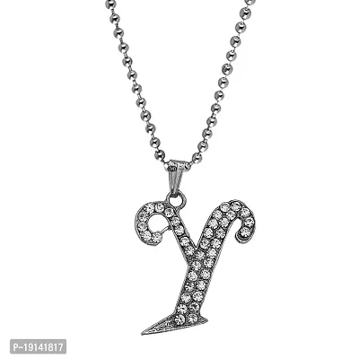 M Men Style Name English Alphabet Y Letter Initials Letter Locket Pendant Necklace Chain and His Silver Crystal and Zinc Alphabet Pendant Necklace ChainUnisex-thumb0