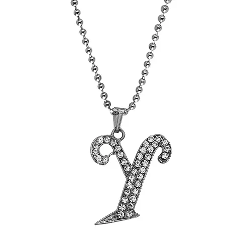M Men Style Name English Alphabet Y Letter Initials Letter Locket Pendant Necklace Chain and His Silver Crystal and Zinc Alphabet Pendant Necklace ChainUnisex
