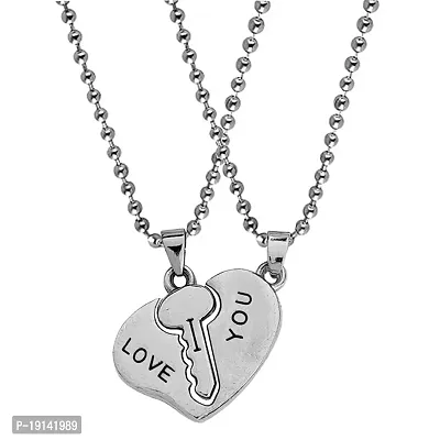 Sullery Valentine Day Gift Heart Lock and Key Puzzle Couple Lovers Silver Metel Necklace Chain for Men and Women