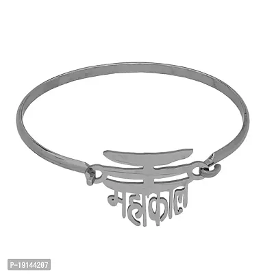 M Men Style Religious Lord Shiv Mahakal Bangle Cuff kada Silver Stainless Steel Religious Bracelet For Men And Women
