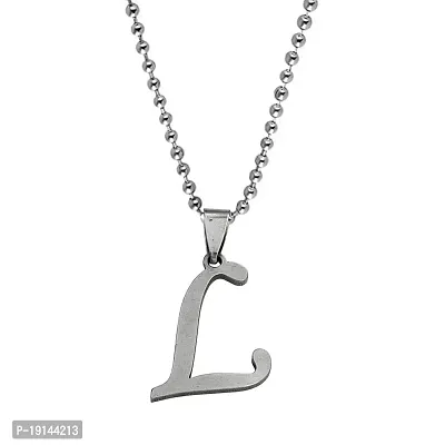 M Men Style English Alphabet Initial Charms Letter Initial L Alphabet Silver Stainless Steel Letters Script Name Pendant Chain Necklace from A-Z for For Men And Women