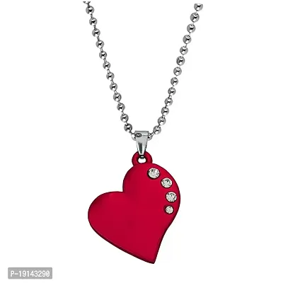 M Men Style Heart Shape Crystal Stone LocketWith Chain Red Zinc Metal Heart Pendant Necklace Chain For Men And Women