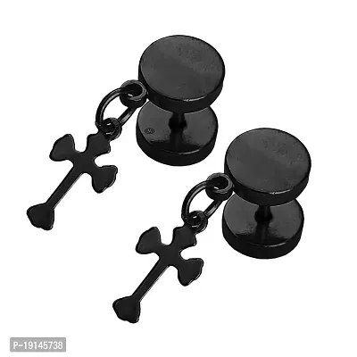 M Men Style Religious Jewelry Mens Metal Jesus Cross Charm Piercing surgical Stainless Steel Dumble Stud Black Earring For And Women