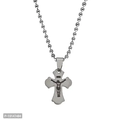 Sullery Crucifix Jesus Cross Bible Prayer Mary Christmas Gift Locket with Chain Silver Stainless Steel Religious Spiritual Jewellery Pendant Necklace Chain for Men and Women-thumb0