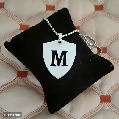 M Men Style English Alphabet Initial Charms Letter Initial M Alphabet Letters Script Name Silver Stainless Steel Pendant Necklace Chain For Men And Women-thumb4