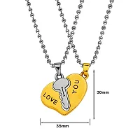 Sullery Valentine Day Gift Heart Lock and Key Puzzle Couple Lovers Gold and Silver Metel Necklace Chain for Men and Women-thumb1