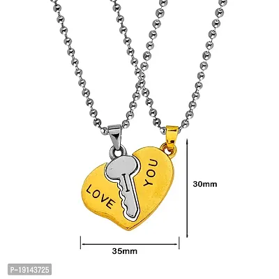 Sullery Valentine Day Gift Heart Lock and Key Puzzle Couple Lovers Gold and Silver Metel Necklace Chain for Men and Women-thumb2
